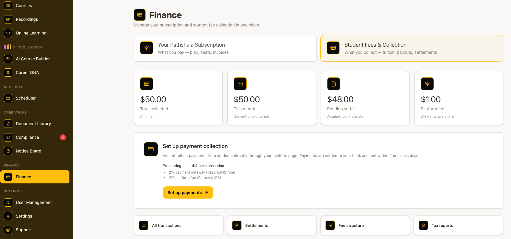 Student fee collection